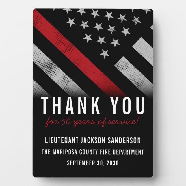 Plaque Photo Firefighter Retirement Party Anniversary Red Line (Devant)