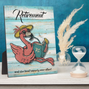 Plaque Photo Flamant rose Retraité Lecture Livre Avec Boisson T