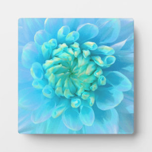 Plaque Photo Fleur bleu turquoise Dahlia en Aquarelle