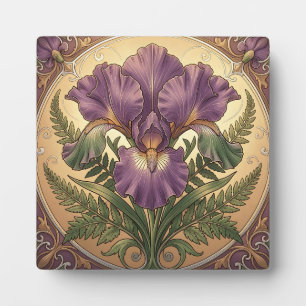Plaque Photo Fleur d'iris pourpre Art Nouveau Cadre Orné