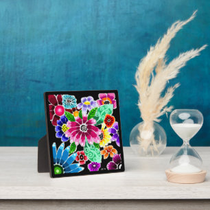 Plaque Photo Fleurs d'art folklorique génoise multicolore