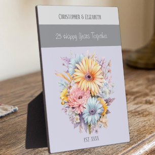 Plaque Photo Fleurs de 25e anniversaire argent noms violettes