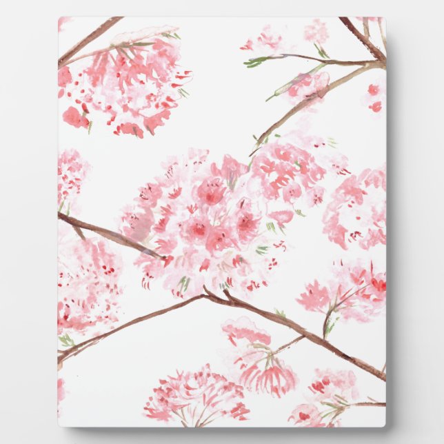 Plaque Photo Fleurs roses de cerisier aquarelle nature (Devant)