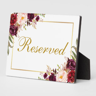 Plaque Photo Floral Bourgogne Mariage Réservé 5x7 Tableau