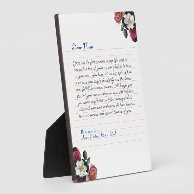 Plaque Photo Floral Carnet personnalisé message d'amour manuscr (Côté)