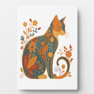 Plaque Photo Floral Cat Silhouette � Colorful Vintage Botanical