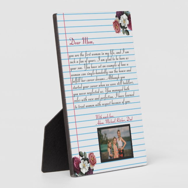 Plaque Photo Floral Chic lettre d'amour manuscrite message mama (Côté)