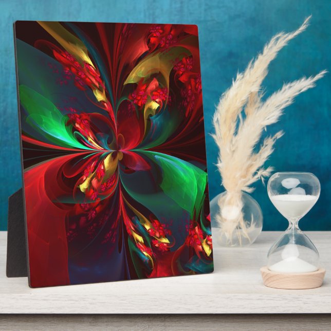Plaque Photo Floral moderne Art Abstrait Rouge Vert Motif #11 (Côté)