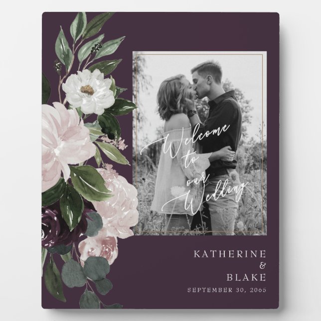 Plaque Photo Floral Welcome to our Wedding B/W Photo Wine (Devant)