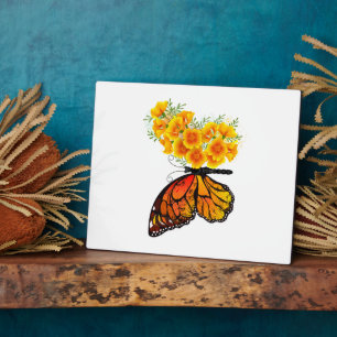 Plaque Photo Flower Butterfly with Yellow California Poppy