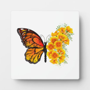 Plaque Photo Flower Butterfly with Yellow California Poppy