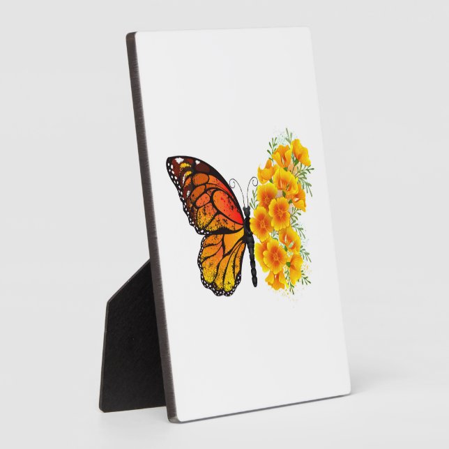 Plaque Photo Flower Butterfly with Yellow California Poppy (Côté)