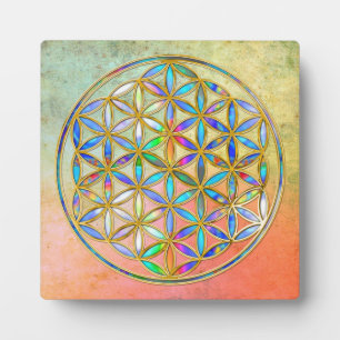 Plaque Photo Flower of Life / Blume des Lebens - gold colorful