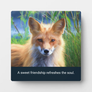 Plaque Photo Fluffy Red Fox with Friendship Quote