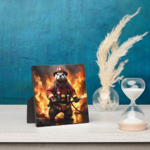 Plaque Photo **"Fourrure et Flammes: le contre-feu du pompier L