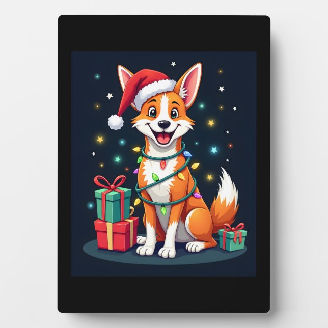 Plaque Photo Fox Terrier Xmas Éclairage Père Noël Fox Terrier C (Devant)