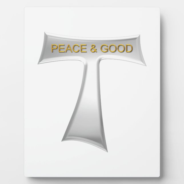 Plaque Photo Franciscan Tau Cross Paix et bon argent et or (Devant)