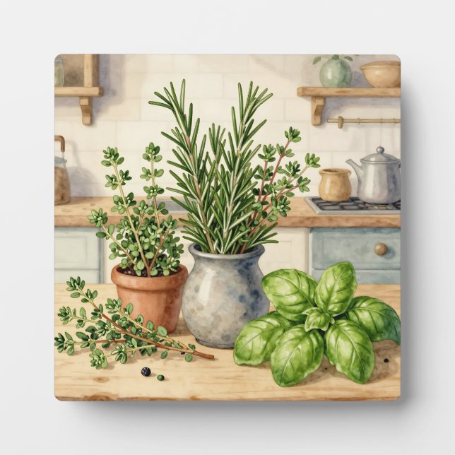 Plaque Photo Fresh Kitchen Herbs Watercolor  (Devant)
