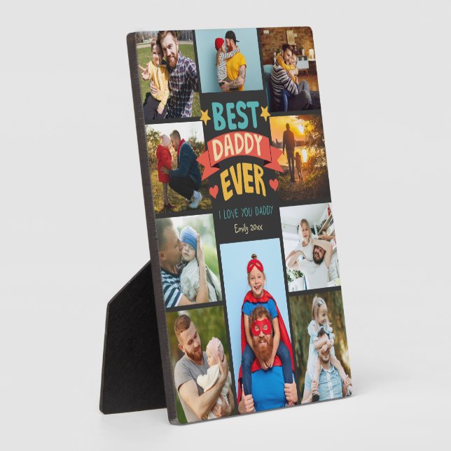 Plaque Photo Fun Best daddy ever 10 photo collage de dessin (Côté)