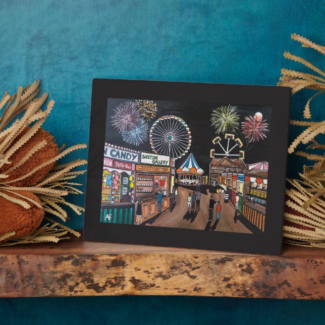 Plaque Photo Funfair at Night Painting by Alfred Fox (Côté)