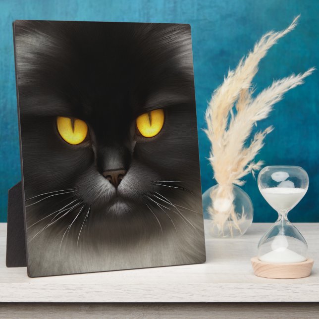 Plaque Photo Funny Fluffeux noir Perse noir chaton visage (Côté)