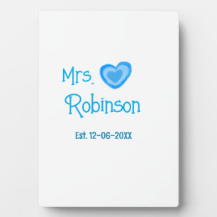 Plaque Photo Future mariée Mme ajouter nom date cœur bleu aquar