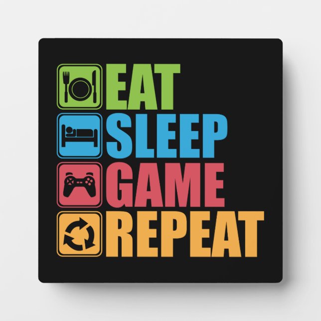 Plaque Photo Gaming - Eat, Sleep, Game, Repeat - Gamer, Funny (Devant)