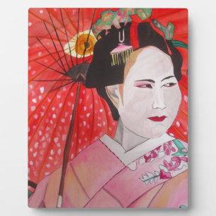 Plaque Photo Geisha avec parapluie rouge peinture d'art origina