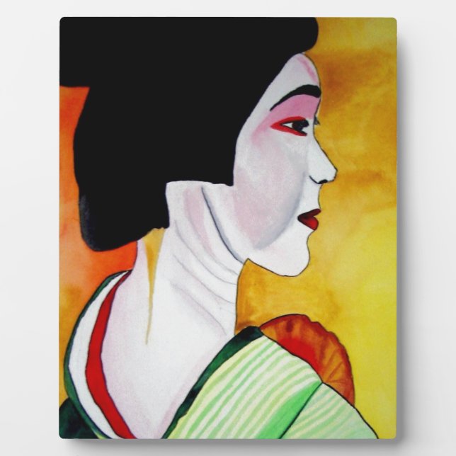 Plaque Photo Geisha japonais avec kimono vert art original (Devant)