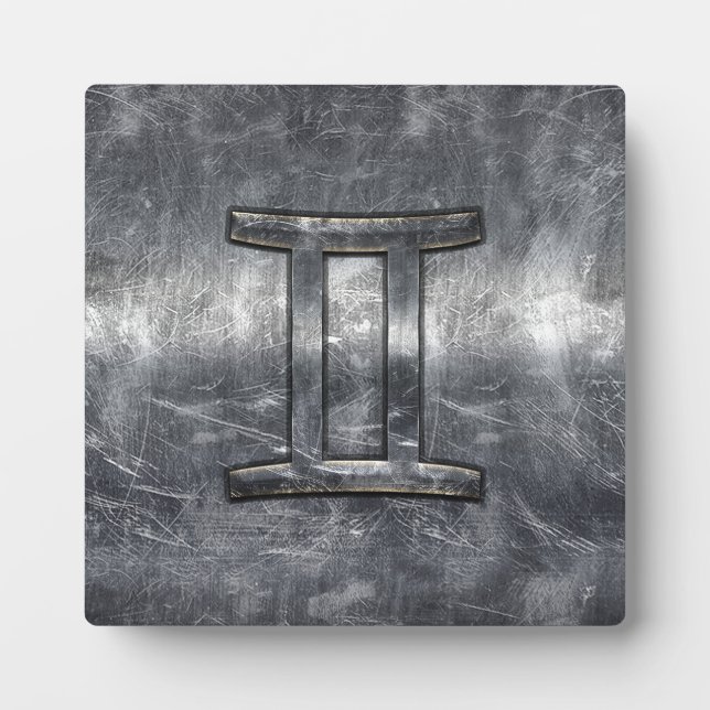 Plaque Photo Gemini Sign en Distressed Siver Steel (Devant)