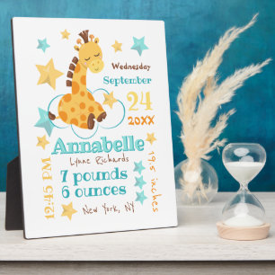Plaque Photo Genre Neutre Mignonne Giraffe Stars Bébé statistiq