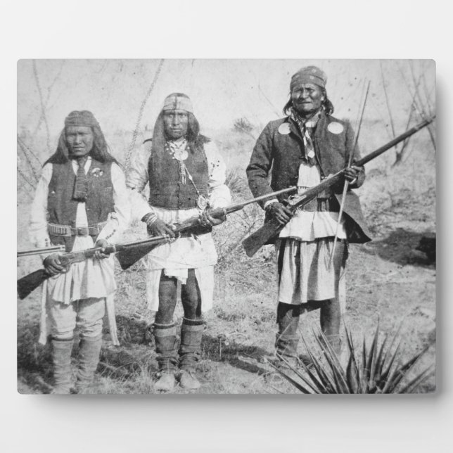 Plaque Photo Geronimo et trois de ses guerriers Apache, 1886 (b (Devant)