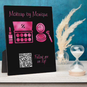 Plaque Photo Glam Black & Hot Pink Maquillage Artiste QR Code