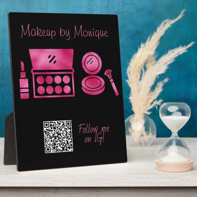 Plaque Photo Glam Black & Hot Pink Maquillage Artiste QR Code (Côté)