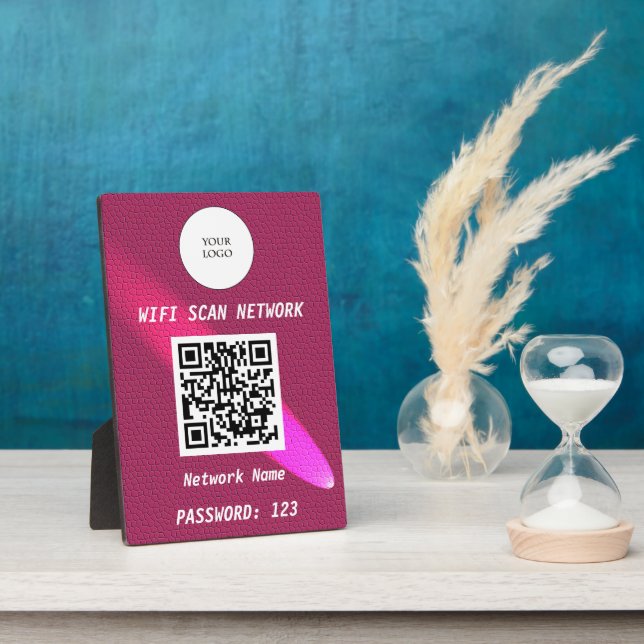 Plaque Photo Glowing Deep Pink Leather Free Wifi Scan & QR Code (Côté)