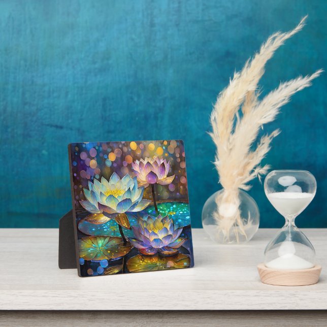 Plaque Photo Glowing Lotus Flowers Trio (Insitu)