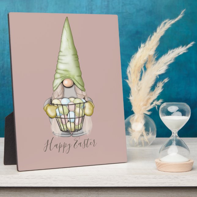 Plaque Photo Gnome fille mignonne avec oeufs Fêtes de Pâques (Côté)