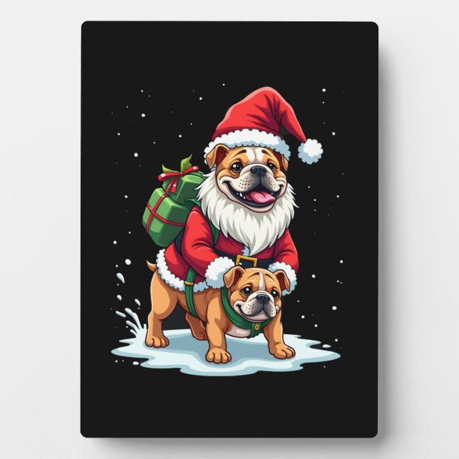 Plaque Photo Gnome Riding English Bulldog Christmas Xmas Boys G (Devant)