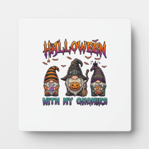 Plaque Photo Gnomes d'Halloween Trois Gnomes Chapeau de Sorcièr