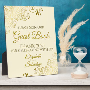 Plaque Photo Gold & Cream S'il vous plaît signer notre Mariage 