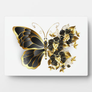 Plaque Photo Gold flower Butterfly with Black Orchid