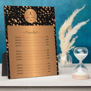 Plaque Photo Gold glitter black copper hair salon services list