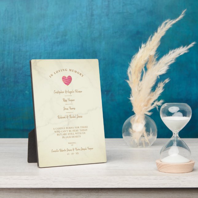 Plaque Photo Gold Marble Mariage Famille Memorial Hot Pink Hear (Côté)
