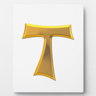 Plaque Photo Golden 3-D Look Franciscan Tau Cross