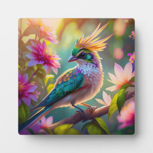 Plaque Photo Golden Crested Green Headed Finch Imaginaire Oisea