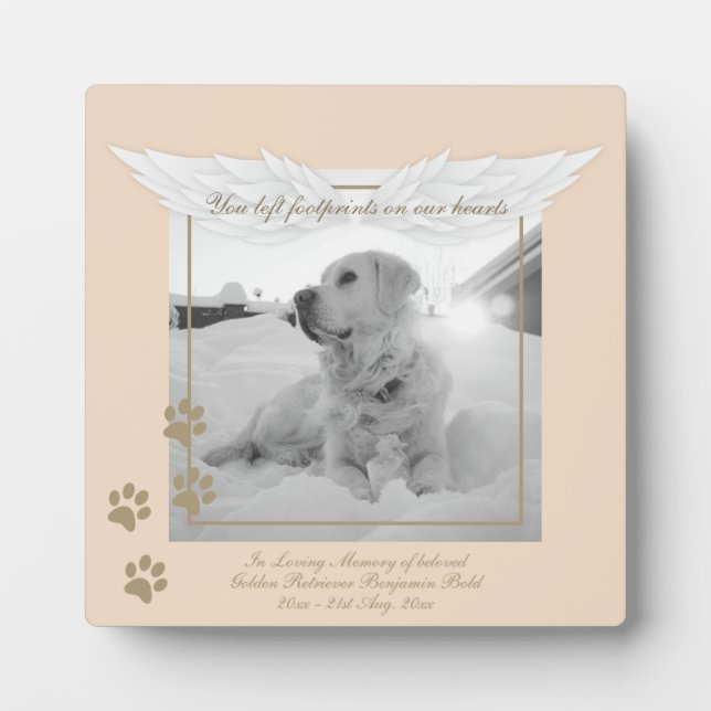 Plaque Photo Golden Retriever Photo Memorial Angel Wings Paw (Devant)