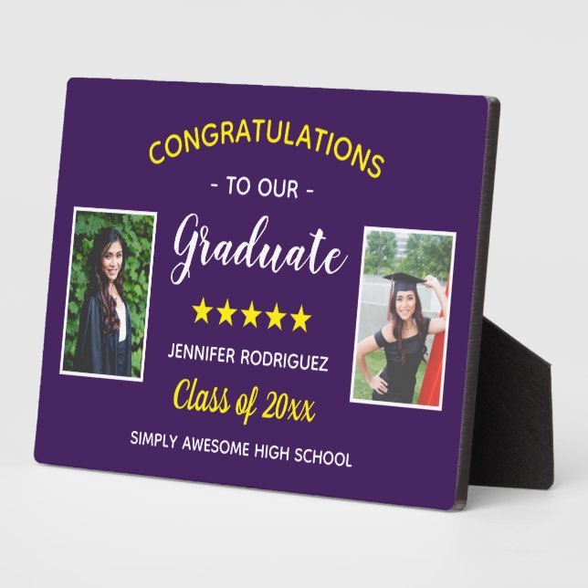 Plaque Photo Graduation Custom 2 Photo Félicitations Diplômé (Côté)