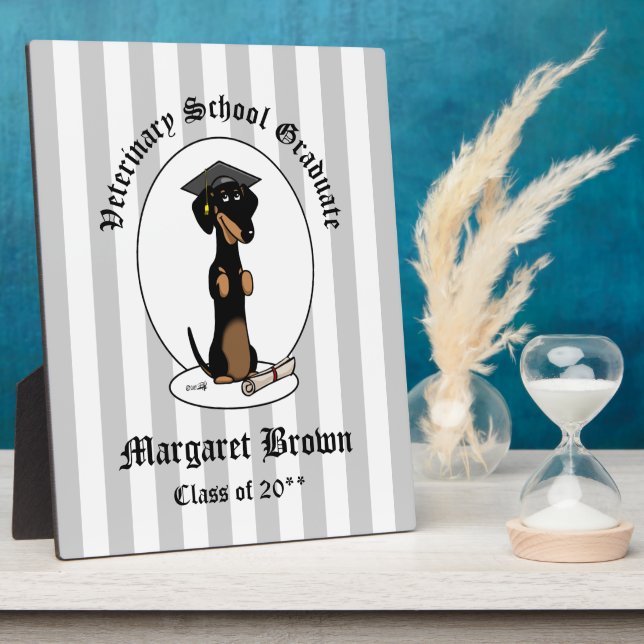 Plaque Photo Graduation Dachshund Chien (noir & bronze) mignonn (Côté)