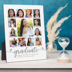 Plaque Photo Graduation K-12 Modern Script Photo Collage Blanc