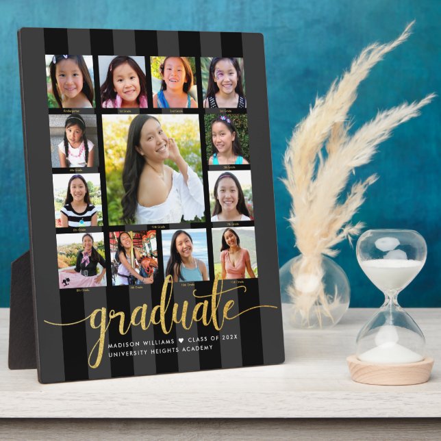 Plaque Photo Graduation K-12 Photo Collage Gold Black Script (Côté)